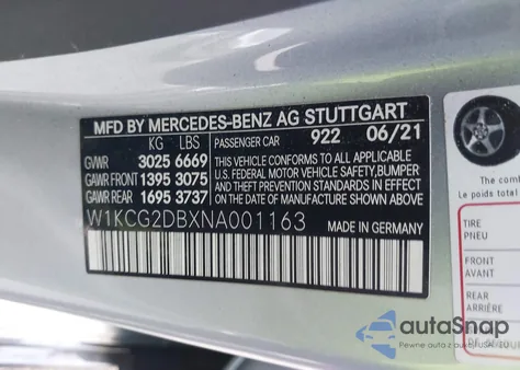 2022 Mercedes-Benz Eqs 450+ из США, поврежденный, VIN W1KCG2DBXNA001163